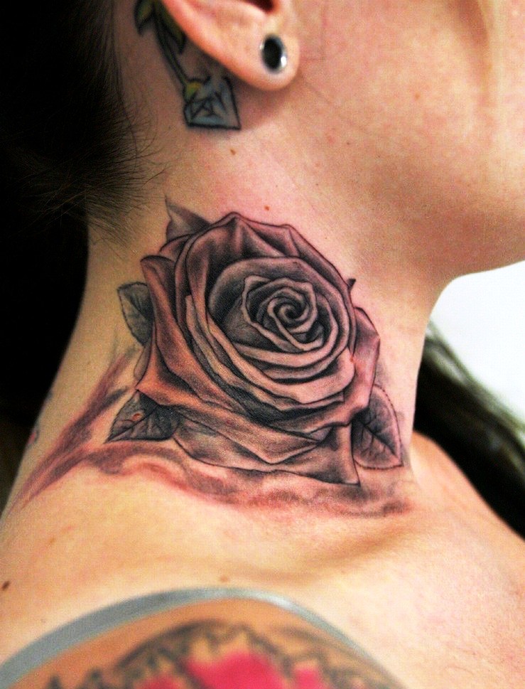 Black Rose Neck Tattoo.