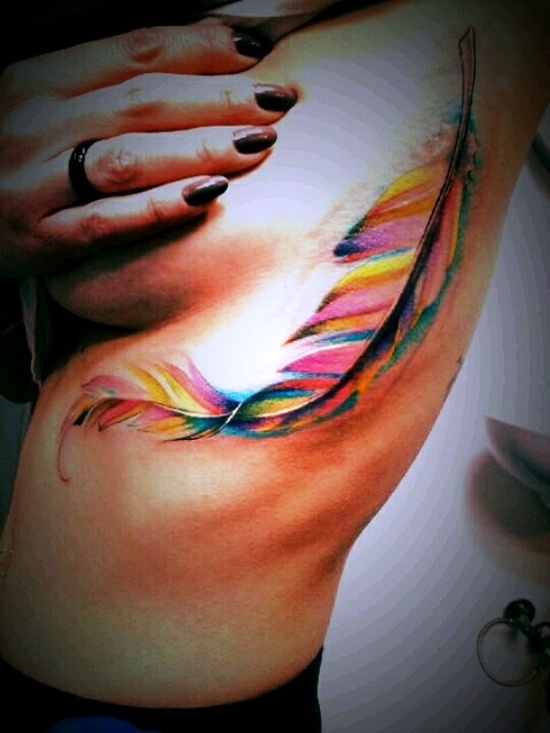 Rainbow Feather Tattoo Design.