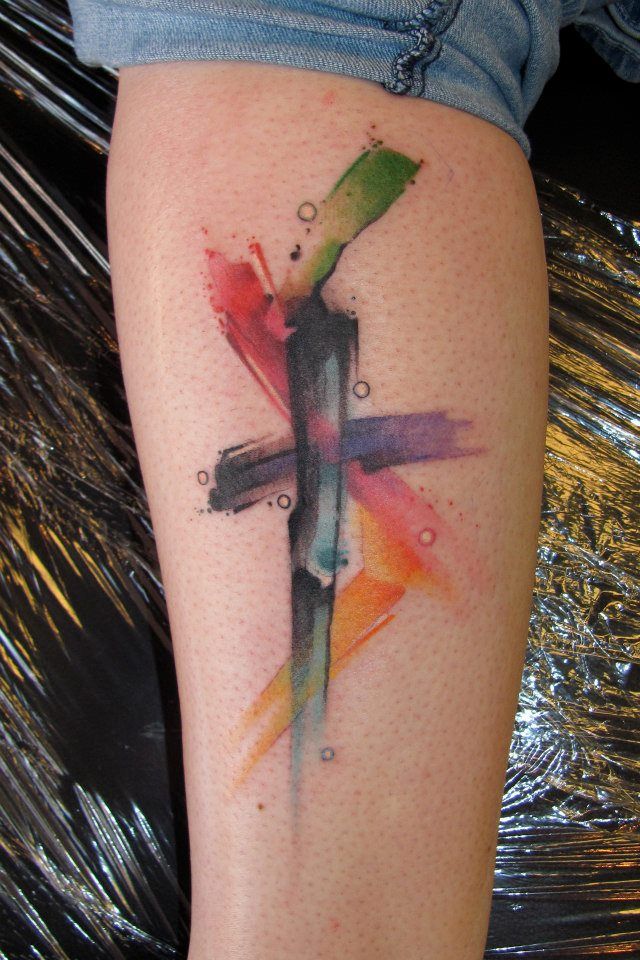 Watercolor Tattoos Cross Ideas.
