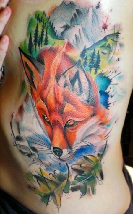 Watercolor Tattoos Fox Ideas.