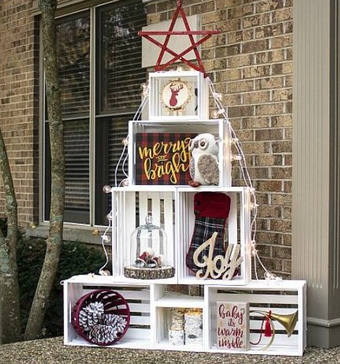 A Christmas tree in crates