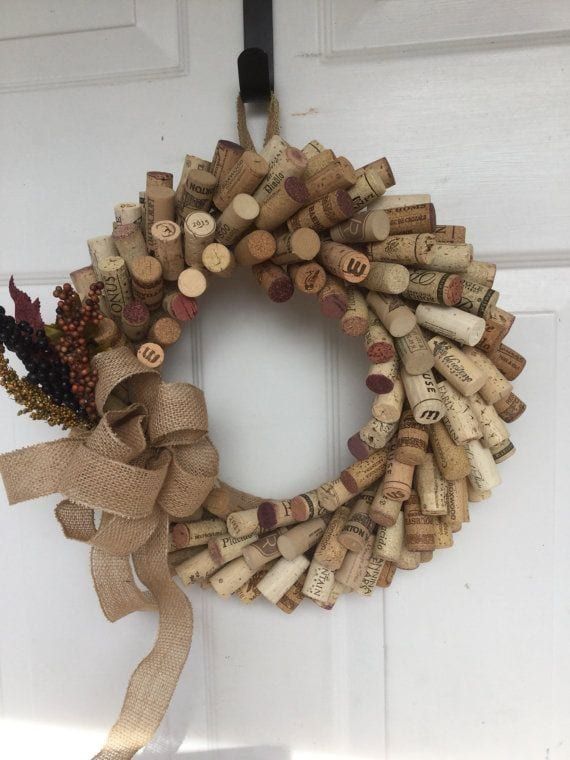 A Christmas wreath made of corks