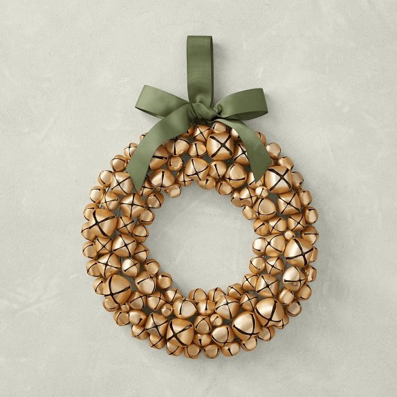 A Christmas wreath made of golden bells