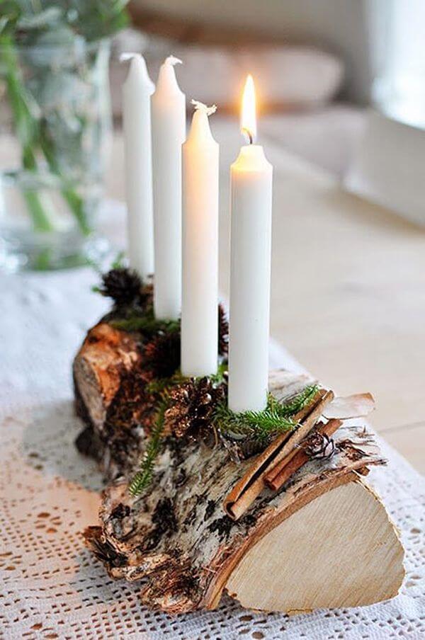 A candle holder in a log for the centerpiece (1)