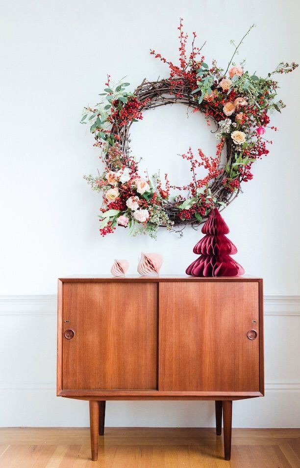 A flowered Christmas wreath