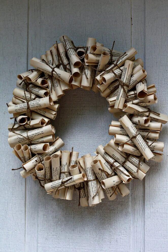A wreath made from old books 