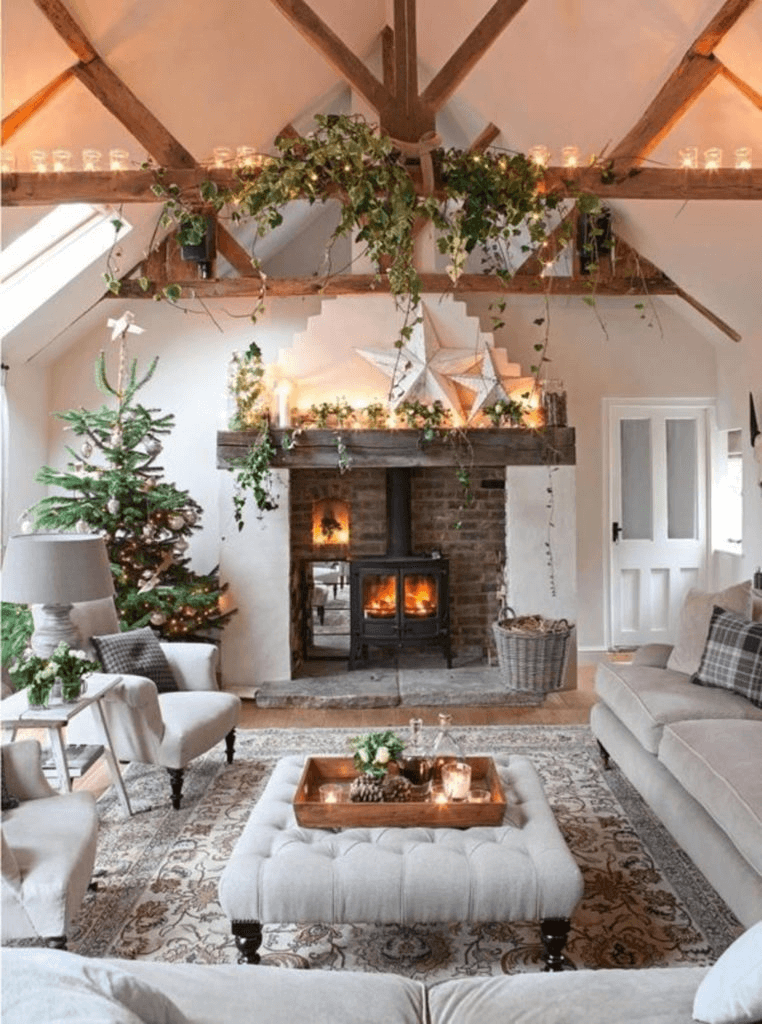 A Shabby chic and natural living room decor for the holidays (1)