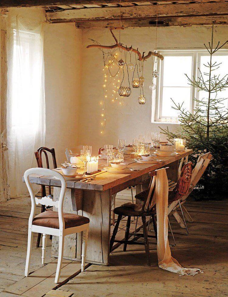 Christmas decoration to make yourself in branches to embellish the dining table