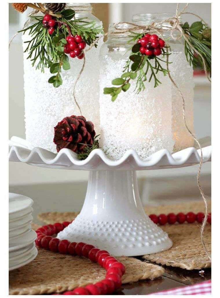 DIY Christmas table light decoration with snowy jars (1)