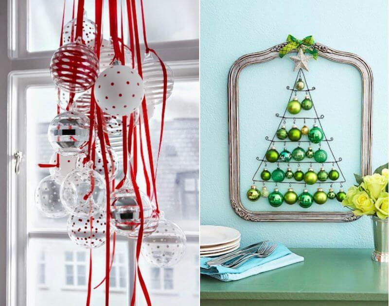 Decorate in classic Christmas balls, but hang them with imagination (1)
