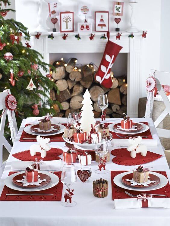Decorate the dining room and kitchen in red and white for Christmas (1)