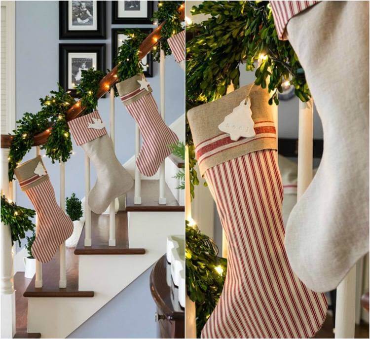 How to decorate the staircase handrail for Christmas (1)