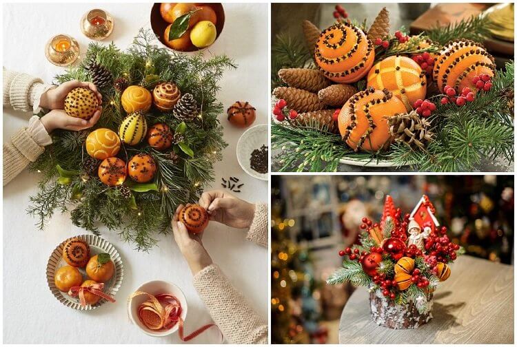 Oranges decorated for a centerpiece with chic and 100% eco-friendly Christmas balls (1)