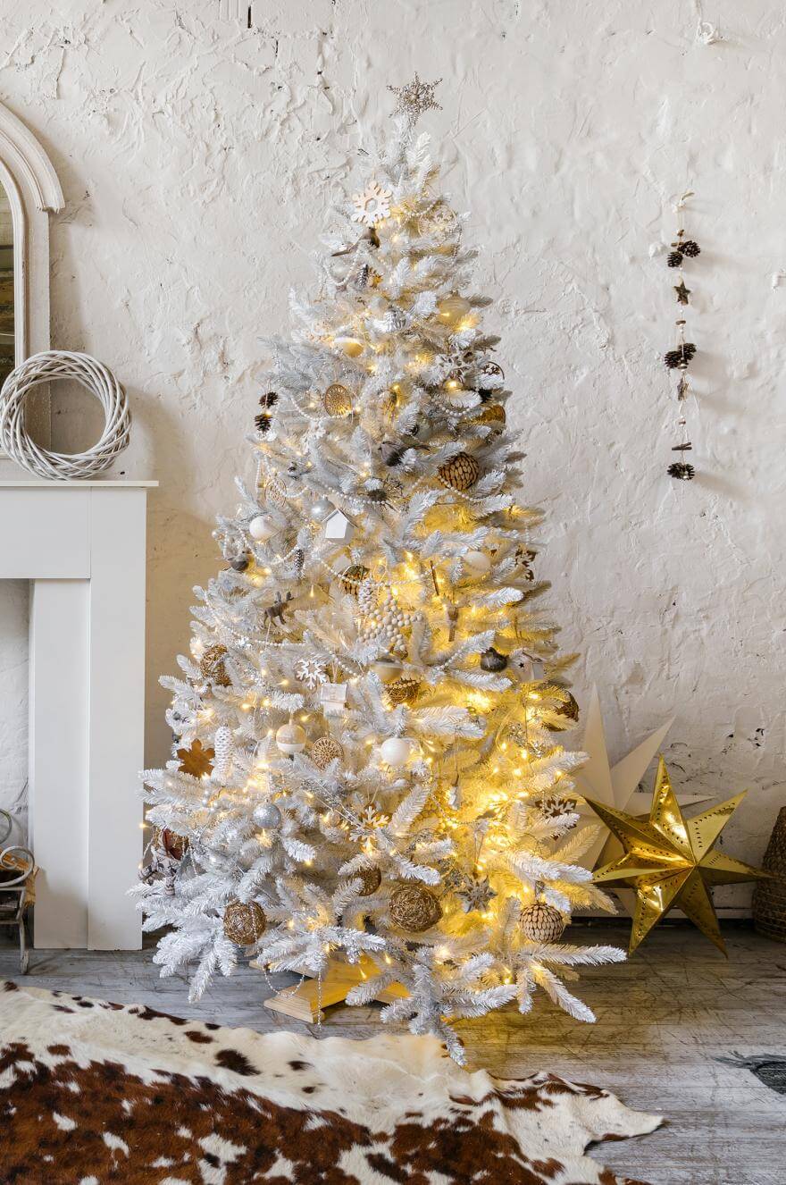 Rustic chic style for the white Christmas tree (1)