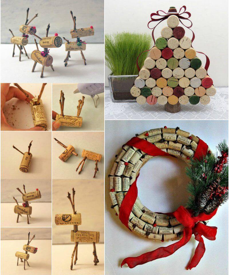cool reindeer, Christmas tree or door wreath in cork stoppers (1)