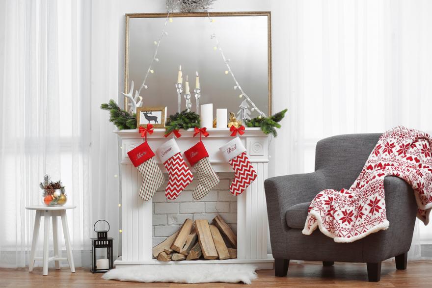 A decorative Christmas fireplace