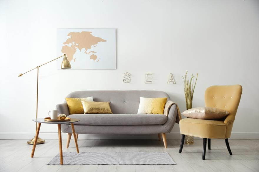 A mix between yellow and gray for a modern decor in the living room (1)