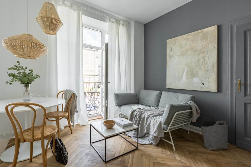 A white and gray living room for a look suited to the Scandinavian decor (1)