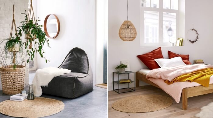 Create a harmonious and natural decor in the bedroom using a plant fiber rug (1)