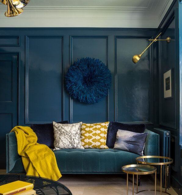 Petrol blue and mustard yellow living room (1)