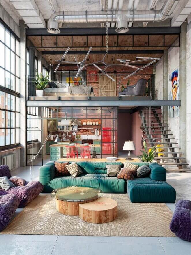 Put some color in your industrial living room (1)