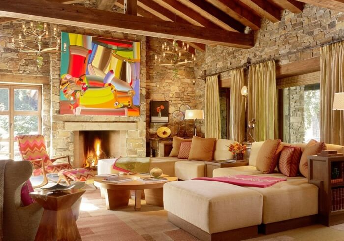 The eclectic style is created by the contrast of materials and the pretty abstract painting (1)