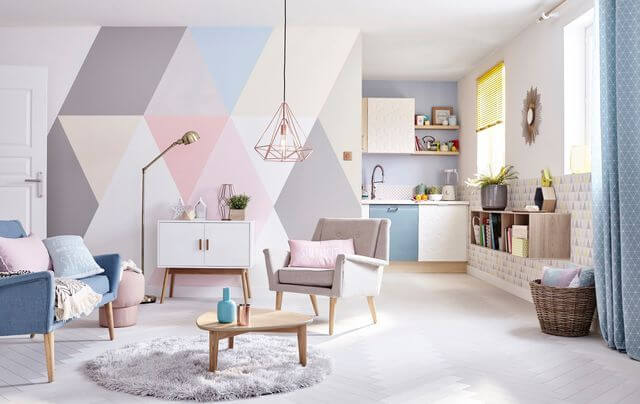 Adopt a geometric wallpaper in the living room (1)