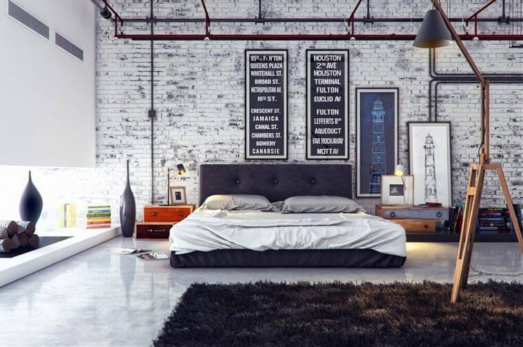 Bedroom with aged effect brick wall (1)