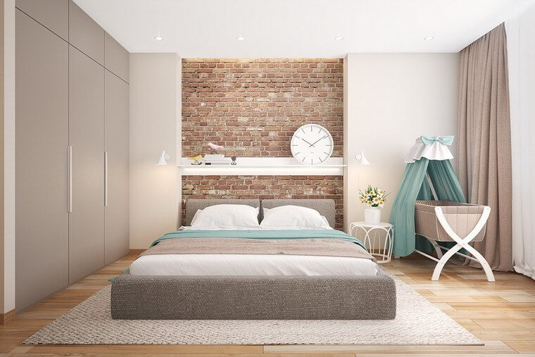 Bedroom with exposed brick walls in classic color (1)