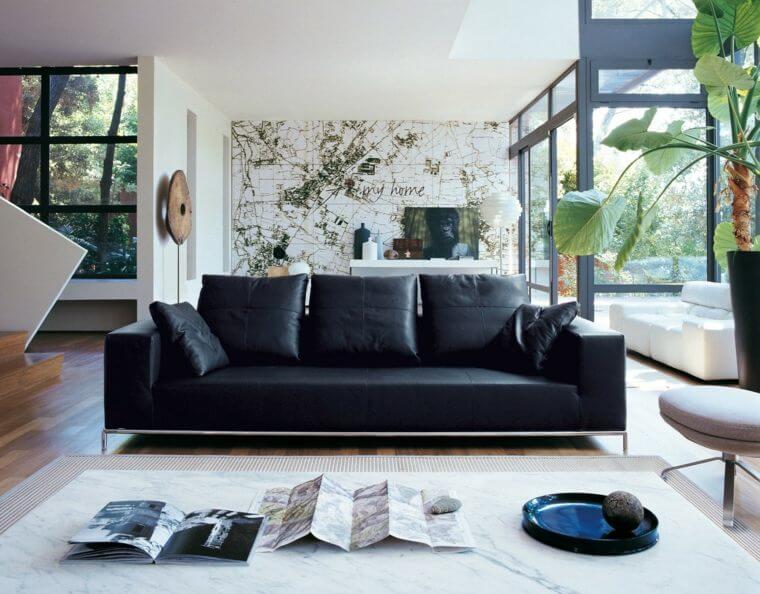 Black and white living room with leather sofa (1)