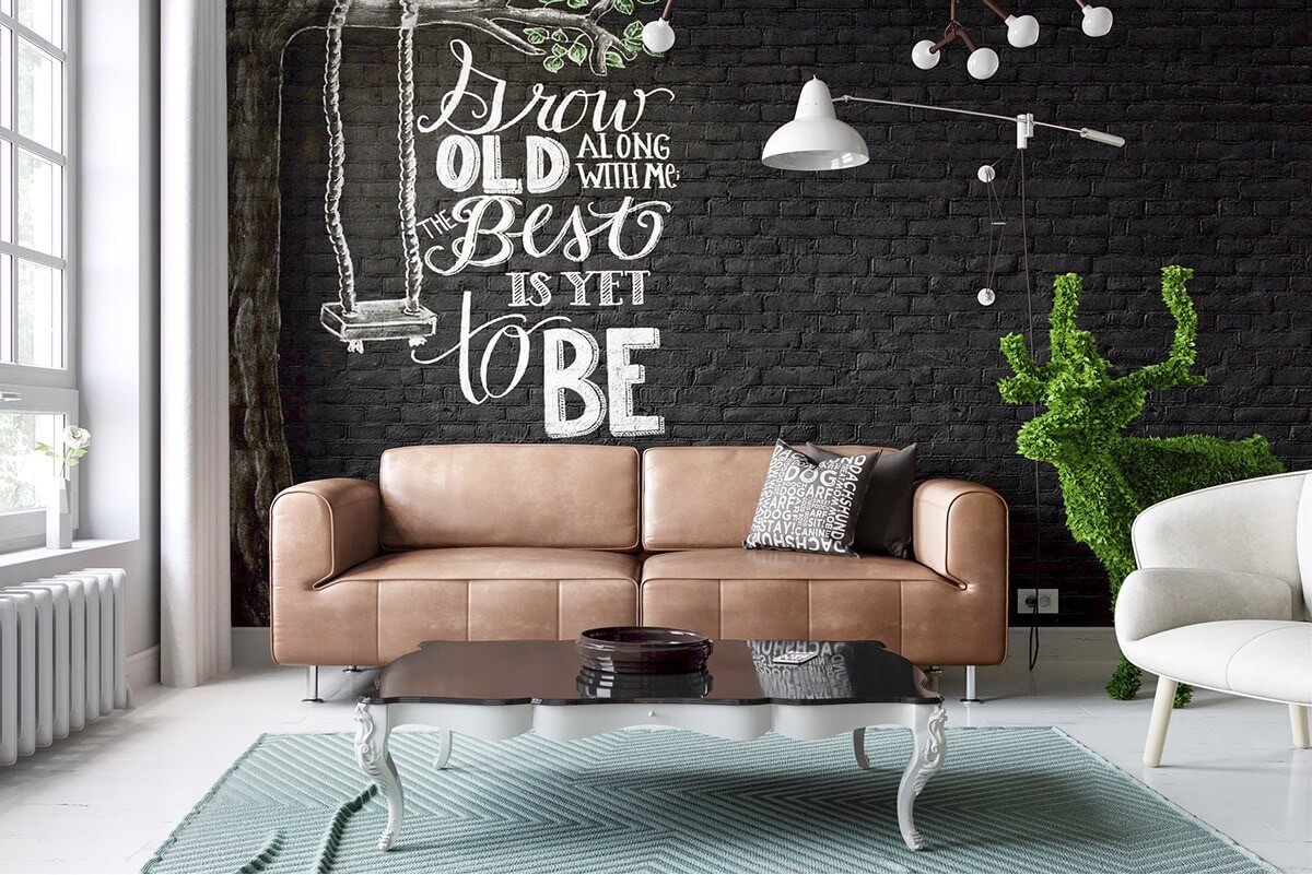 Brown leather sofa with brick wall (1)