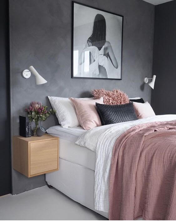 Charcoal gray girl bedroom decor, intense and chic color (1) - Copy