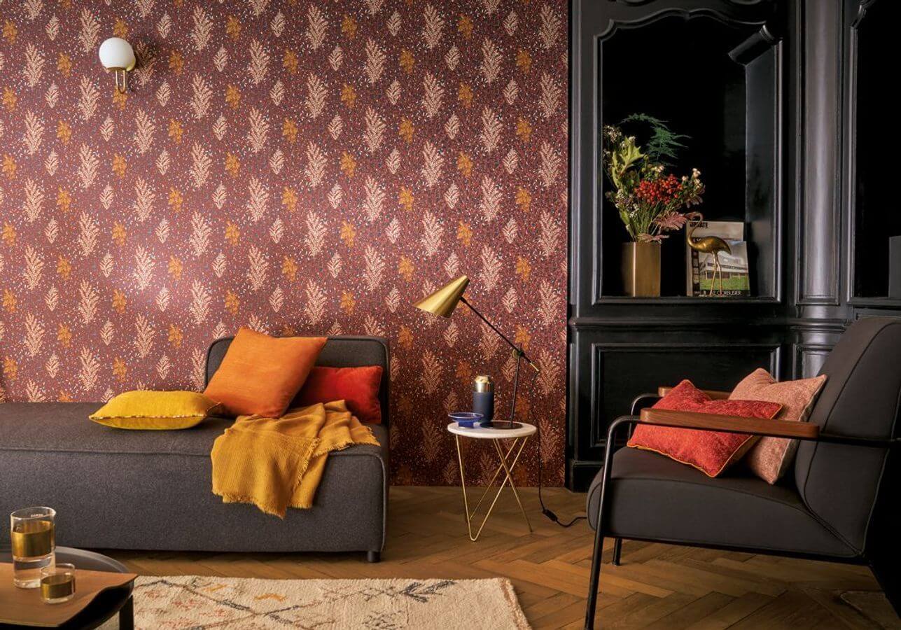 Colorful orange, burgandy and yellow living room (1)