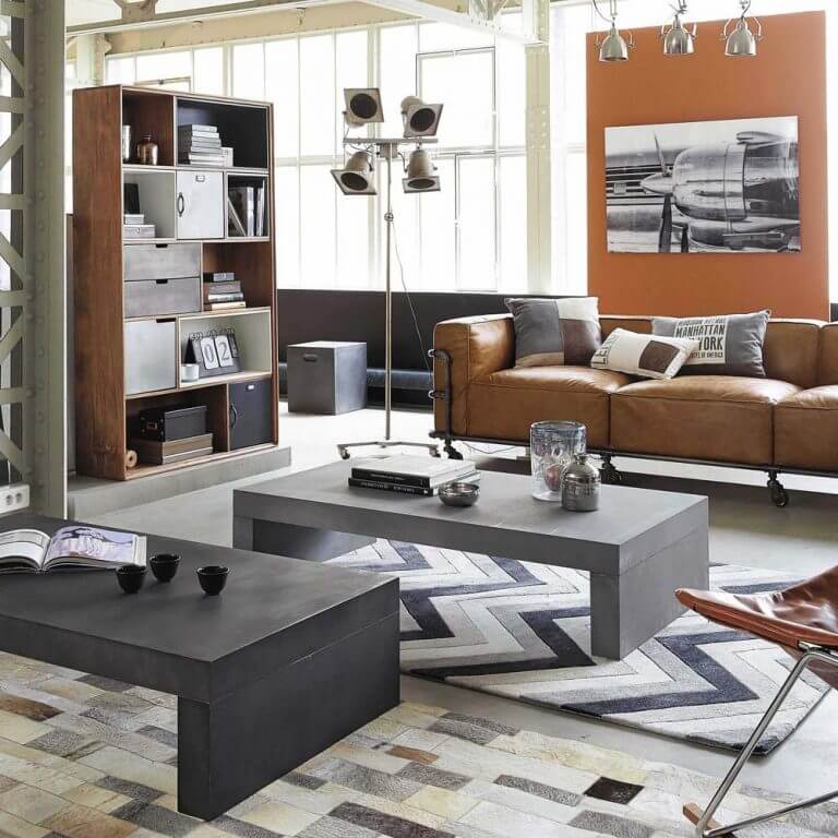 Industrial sofa in brown leather (1)