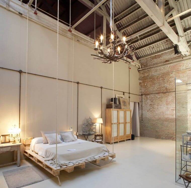 Industrial style bedroom with pallet bed (1)