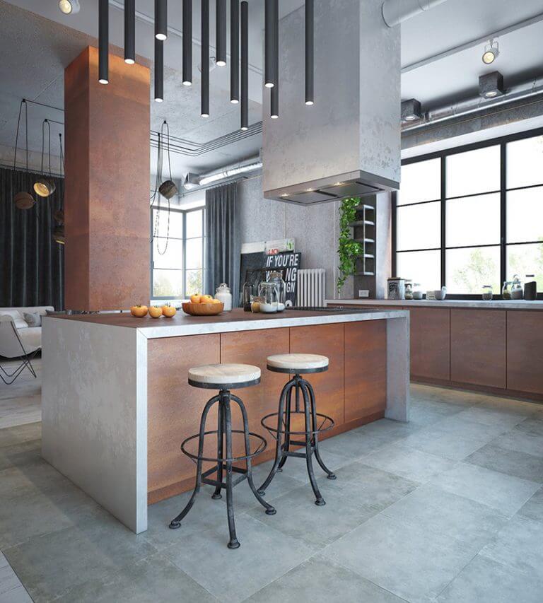 Industrial style kitchens with predominantly gray (1)