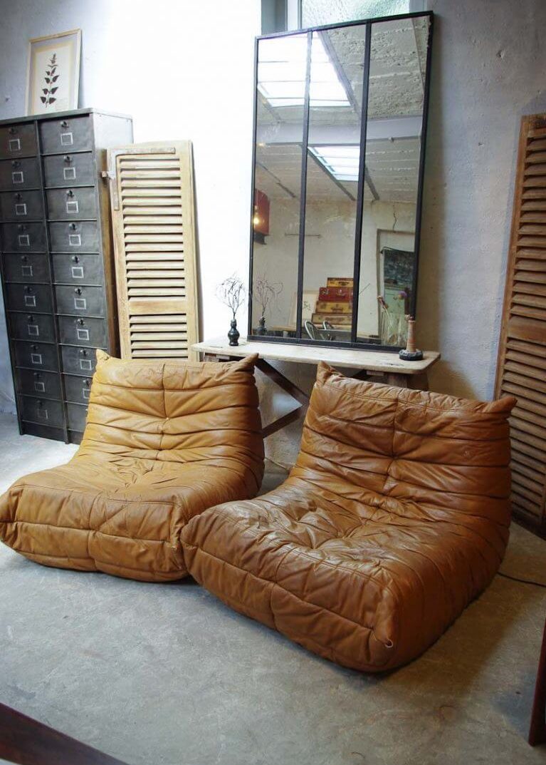 Togo sofa in brown leather (1)