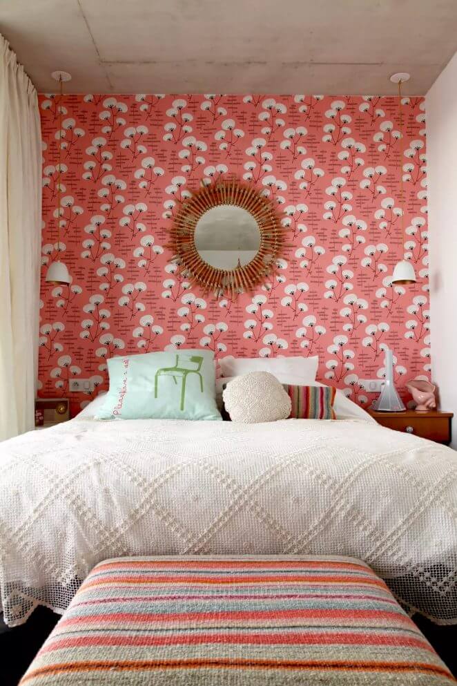 70's style wallpaper to create a headboard in a bedroom (1)