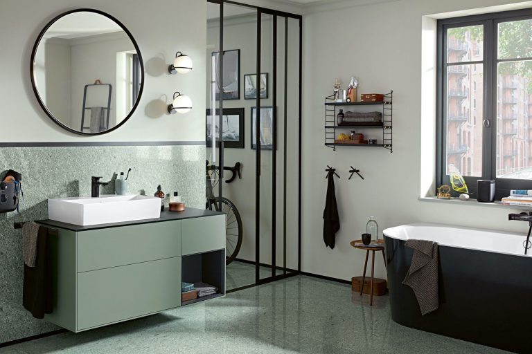 A green and natural industrial bathroom