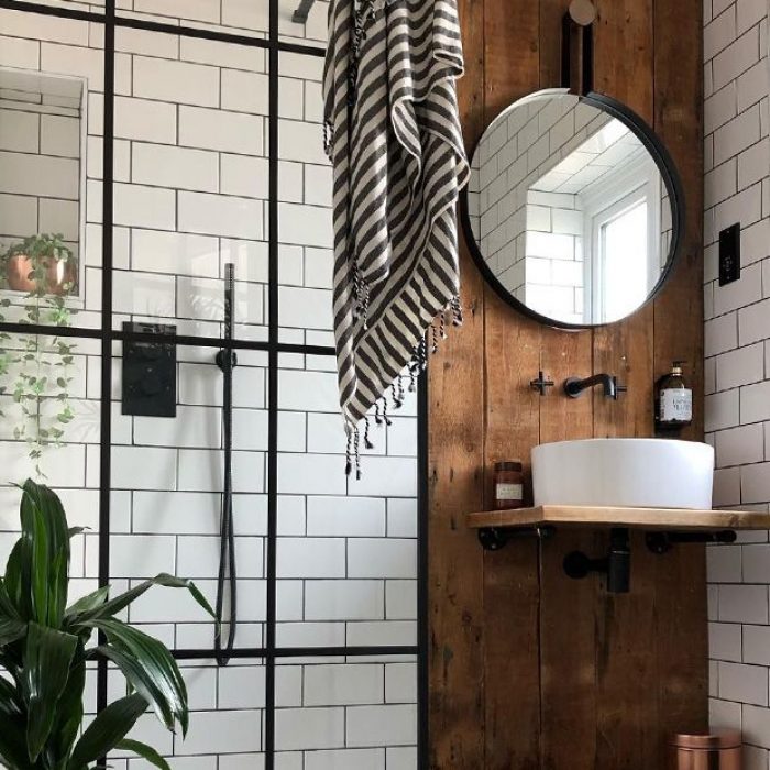 An authentic bathroom with wood
