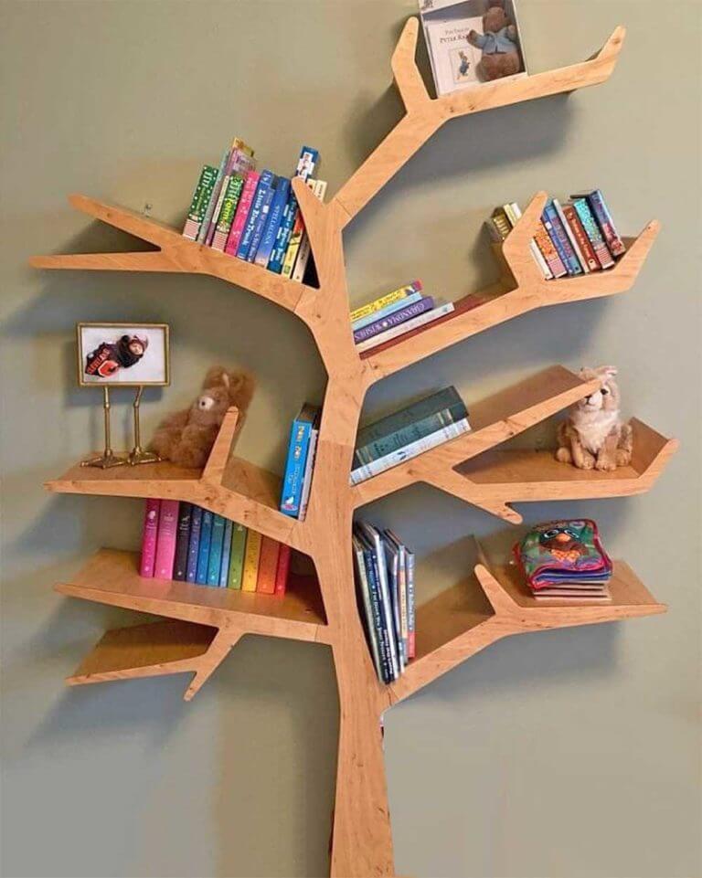 Decorative idea for a child's room, an original bookcase in the shape of a tree (1)