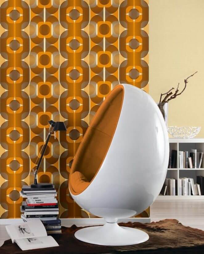 Geometric wallpaper to decorate a living room in a total 70's look (1)
