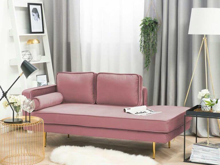 Pink velvet day bed with golden feet (1)