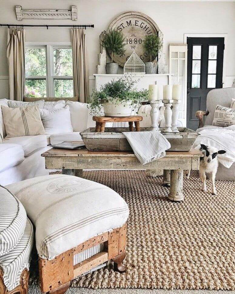 The jute rug comes to dress the floor of the chic country living room (1)