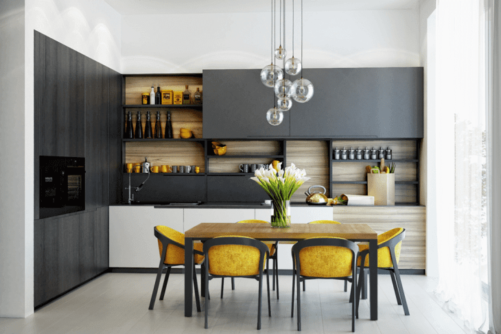 chairs are the only yellow furniture in this kitchen (1)