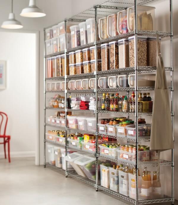 A pantry with metal shelves (1)