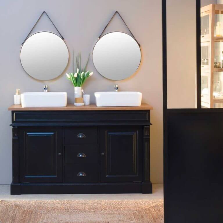 Bathroom cabinet in black and natural wood (1)