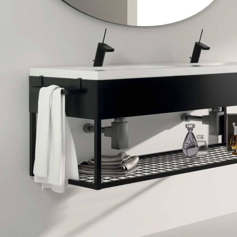 Black and white wall-hung washbasin cabinet (1)