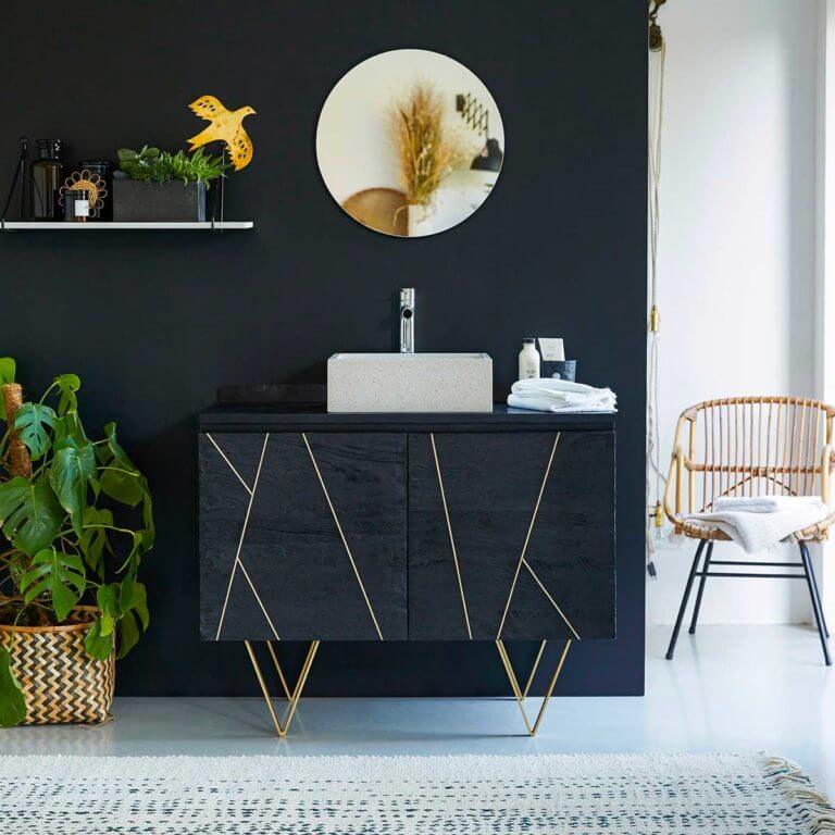 Black bathroom cabinet with gold legs (1)
