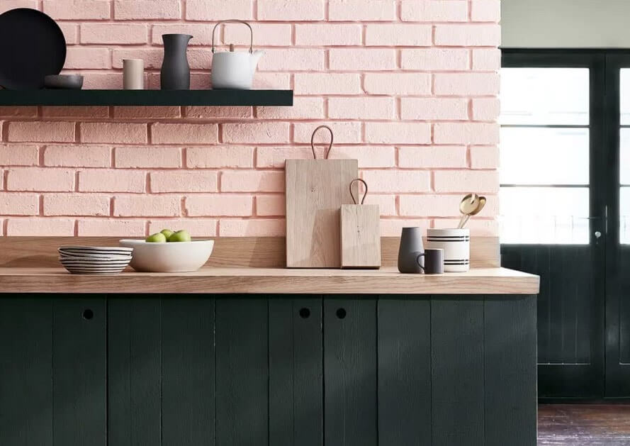 Light powder pink stone wall in the kitchen  (1)